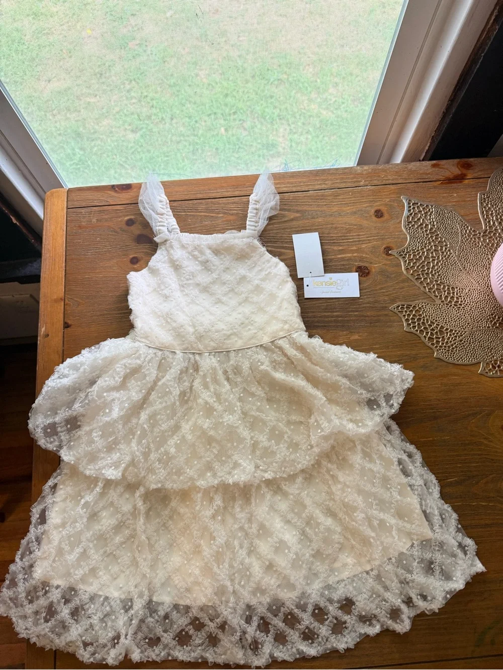 Kensie Girl Cream Lace Tiered Tulle Dress for Kids